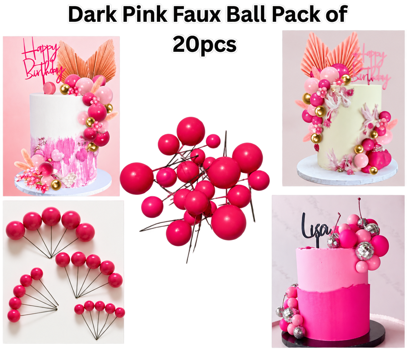 Faux Ball Dark Pink Pack Of 20Pcs
