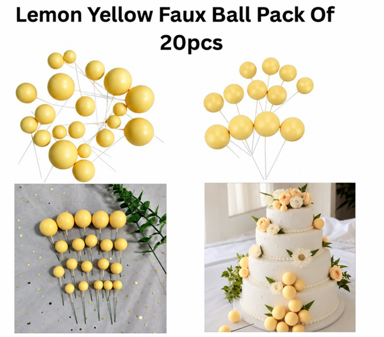 Faux Ball Lemon Yellow Pack Of 20Pcs