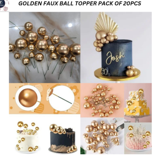 Faux Ball Golden Topper Pack Of 20Pcs