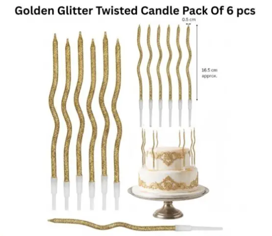 Edible glitter Golden Glitter Twisted Candle Pack Of 6 Pcs