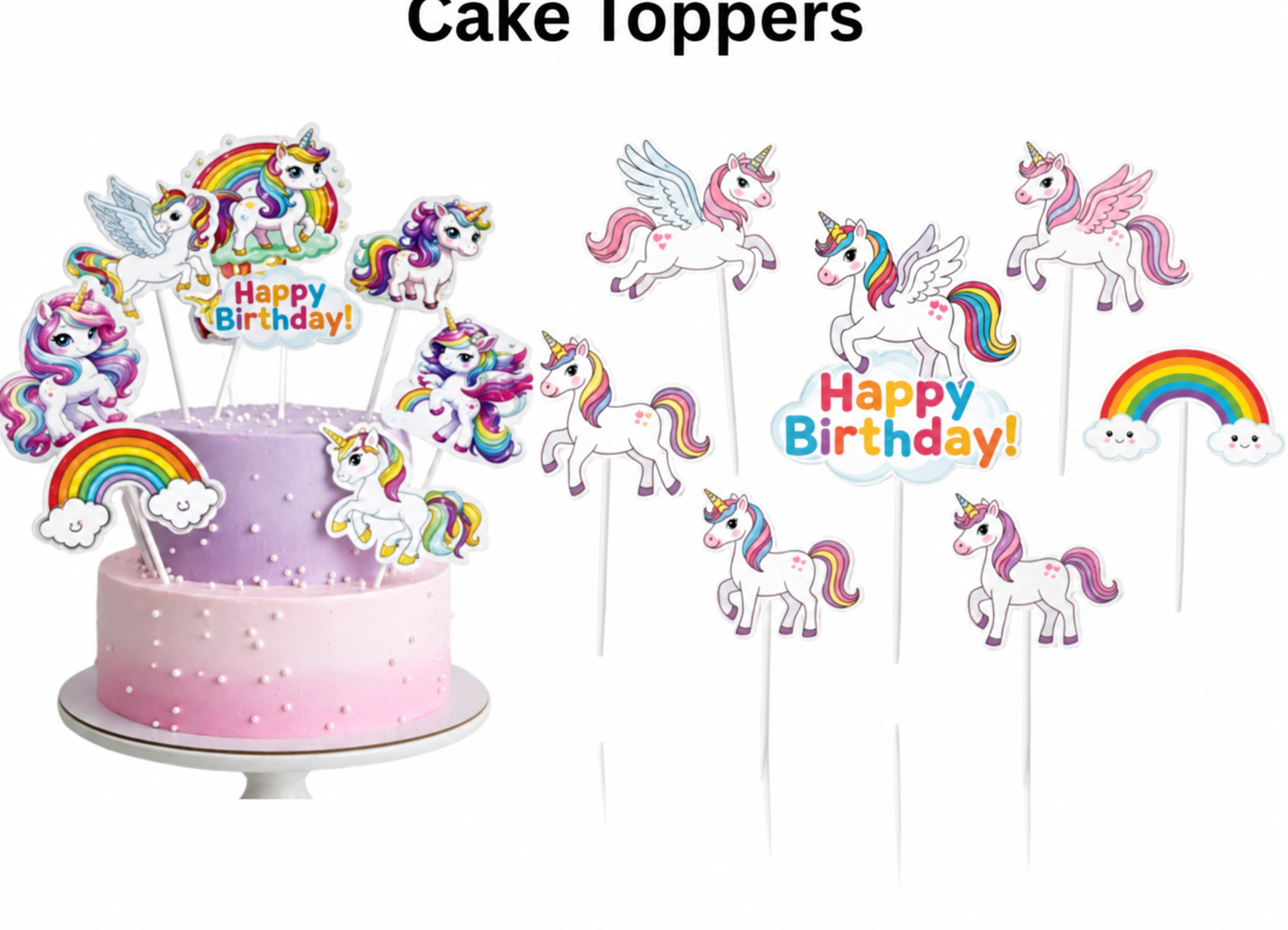 Theme 8 Pcs Happy Birthday Unicorn Theme Cake Toppers