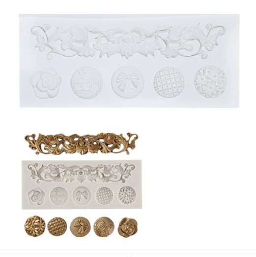 SILICONE MOLD Baroque Scroll Relief Cake Border Silicone Fondant Mold – 6 Cavity