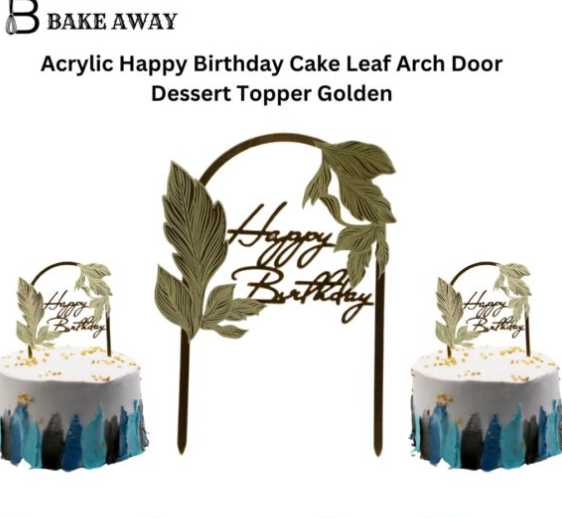 Acrylic Topper Acrylic HBD Cake Leaf Arch Door Dessert Golden