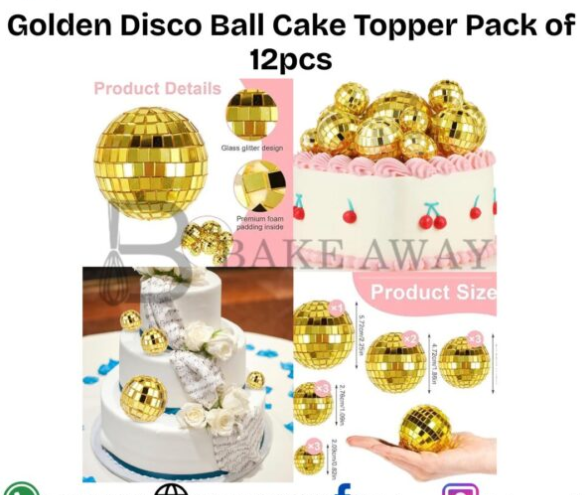 Disco Ball Golden Topper Pack Of 12Pcs