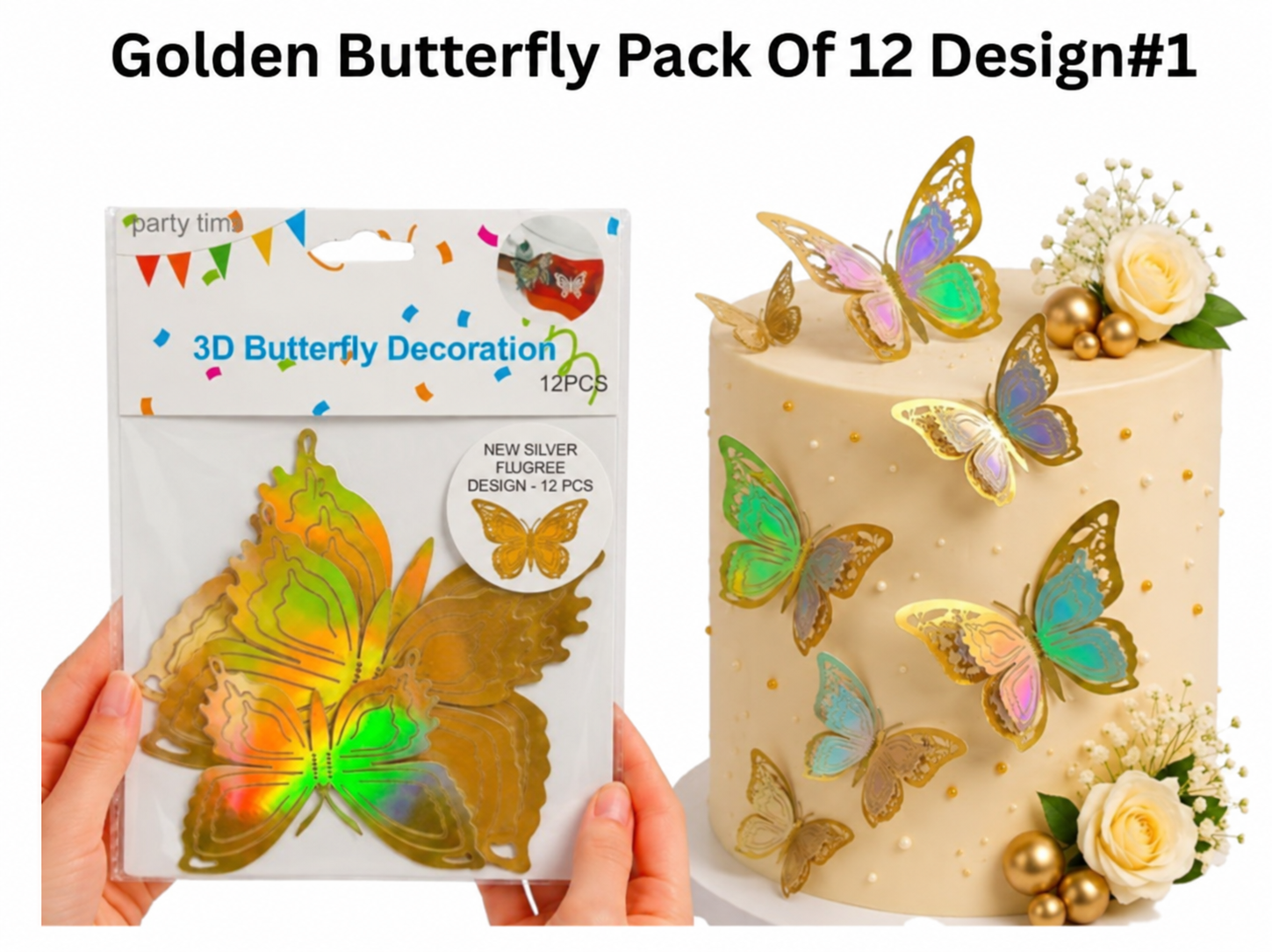 3D Butterfly Decoration Golden Butterfly Pack Of 12 Design#1